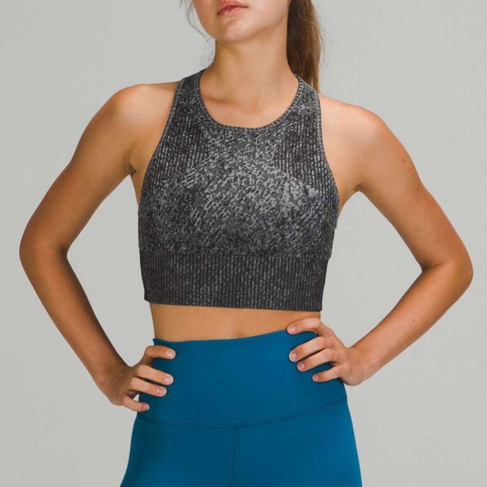 Lululemon Ebb to Train Bra Medium Support C/D Cup in Black/Rhino Grey Size 4 Bra